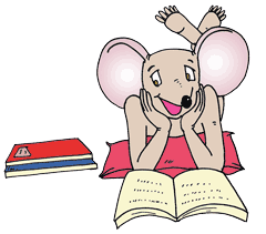 Big Brother Mouse relaxes with a book - maybe one that Souliphone illustrated