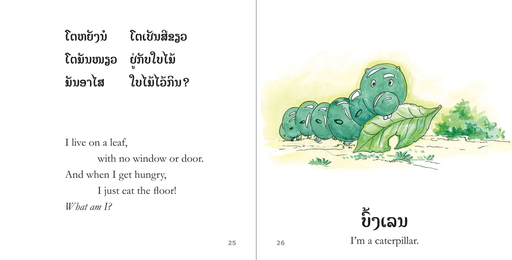 sample pages from What  Am I?, published in Laos by Big Brother Mouse