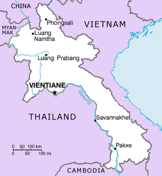 Map of Laos and its neighbors