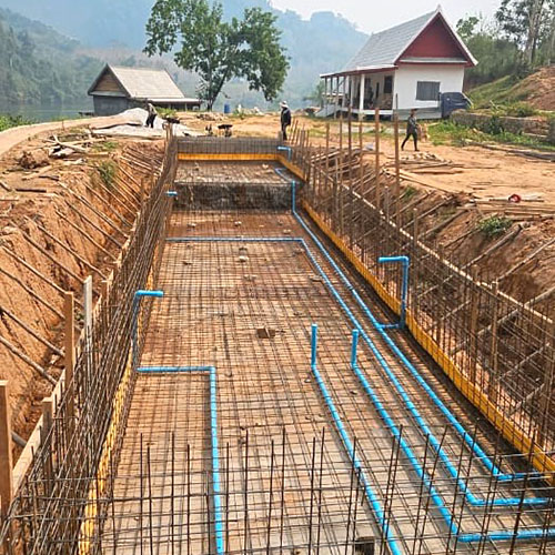 Construction of a swimming pool for Discovery World in Nong Khiaw, Laos