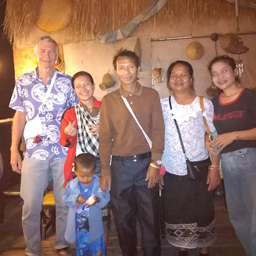 Sasha Alyson with the family of Phon Soneyalerm, founder of Little Rabbit School in Laos